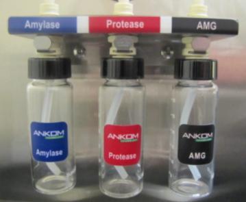 10. Connect the Enzyme Containers to the corresponding ports. The Enzyme Containers connect into labeled, color-coded ports on the left side of the instrument using push-on connectors.