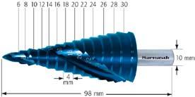conical drills are made of high-alloyed HSS XE steel for a hardness of up to 68 HRC and highest wear resistance.