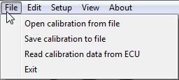 DASHBOARD - MENU FUNCTIONS Open calibration from file - Loads a calibration to the ECU from your laptop.