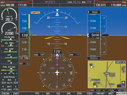 In reversionary mode (Figure -), the displays are re-configured to present Primary Flight Display (PFD) symbology together with the (refer to the System Overview for information about Reversionary