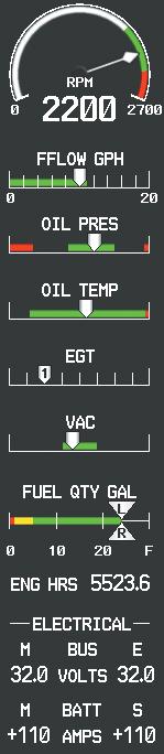 ENGINE INDICATION Vacuum Pressure Indicator (VAC) Models R and S Fuel Quantity Indicator (FUEL QTY GAL) Engine Hours (Tach)