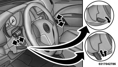 118 UNDERSTANDING THE FEATURES OF YOUR VEHICLE column in position, pull the control handle up until fully engaged. WARNING! Do not adjust the steering column while driving.