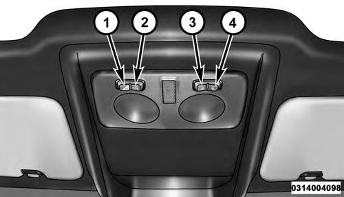 114 UNDERSTANDING THE FEATURES OF YOUR VEHICLE Map/Dome/Lights If Equipped These lights are mounted between the sun visors on the overhead console.