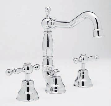 3-Hole Widespread Faucet ROHL Country Bath Arcana AC109L-2 (Ornate Metal Lever) AC109LM-2 (Classic Metal Lever) AC109X-2 (Cross Handle) AC109LP-2 (Ornate Porcelain Lever) FEATURES 3 x 1 3/8 cutouts