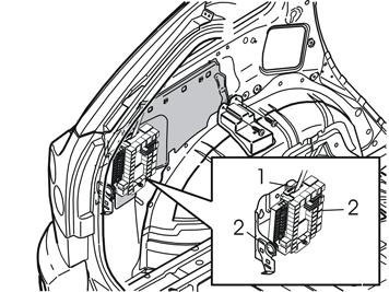R8504316 16A Illustration A Remove the rear electronic module (REM). First release the catch (1) on the top of the module Fold the module forwards.