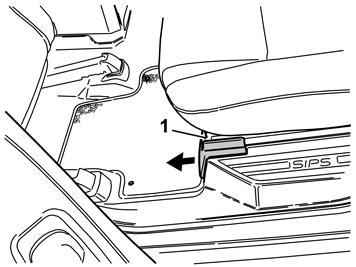 R8504210 7 Remove the panel for the front mounting on the left-hand seat in the second row of seats by pressing down the catch (1) on top and detaching the panel by pulling it forward Remove the