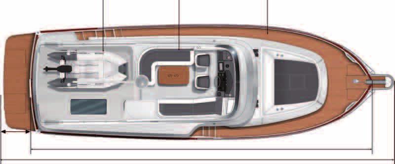 Dinghy 3,20 x 1,50 m / 10 6 x 4 11 Bench seating - Fly 1,84 x 1,25 m / 6 x 4 1 1,99 x 0,49 m / 6 6 x 1 7 Beam - Catwalks 0,39 m / 1 3 Access to the engine Forward sun deck 2,30