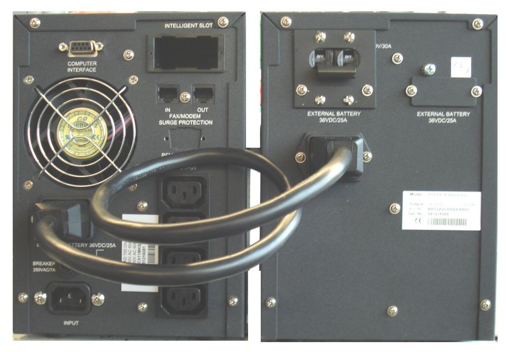 Fig. 6: Rear view MKD1000 with Battery pack 8.4 Cnnectin sequence Cnnect the UPS t the mains making sure that the mains and UPS are safely switched-ff befrehand.