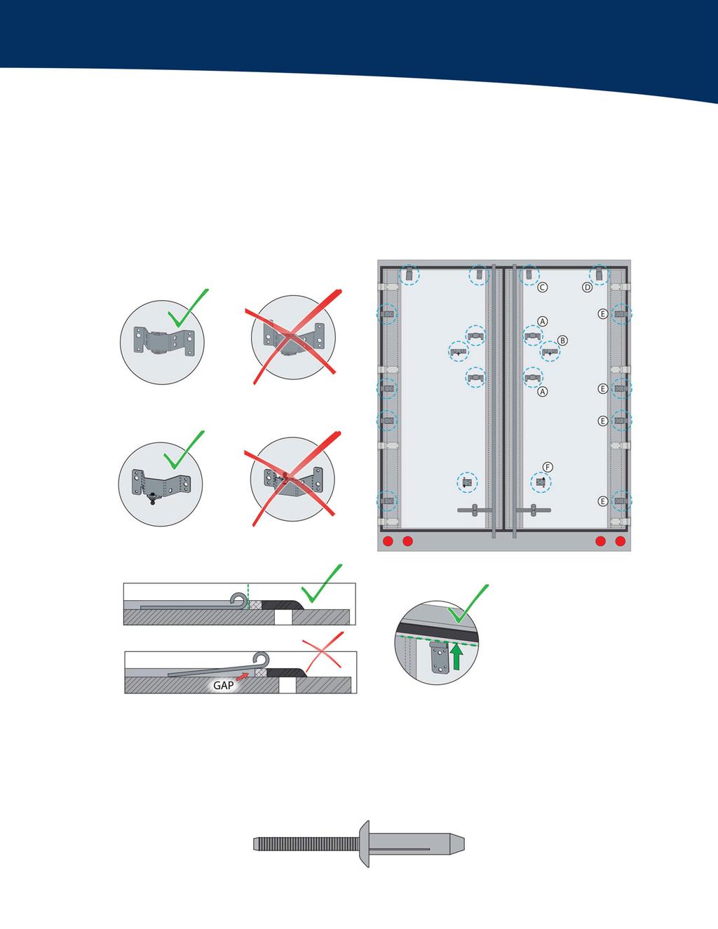 Wabash Refrigerated Trailer Installation Bracket Attachments 1. Remove adhesive backing from metal brackets. 2. Stick metal brackets to door.
