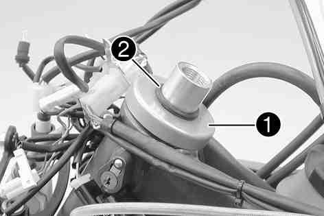 Remove screw. Take off the upper triple clamp. 300719-10 Remove O-ring. Remove protective ring. Take out the lower triple clamp with the steering stem.