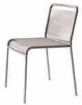 ARIA Stackable chair with or without arms, in stainless steel Aisi 36L sandblasted or powder coated or. Seat and back are handmade with cord in double polyester twisted thread with a cotton finishing.