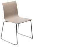 Available in several wood finishes or upholstered in with top stitching. Seat pad in fabric or soft for the wooden shell. It is complemented by a height adjustable stool.