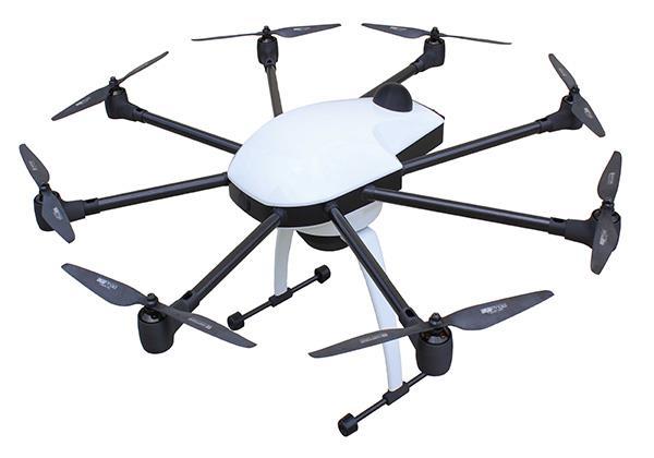 Technical specifications and performance Flat 8 motor configuration Size between rotors: 115 cm Weight: 4 kg Video mount weight: 1000 g Battery weight: 2.5 kg System weight without video camera: 7.