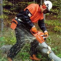 Use safety gloves. Stay alert while sawing. Most injuries occur below the waist when the operator is not paying attention. Do not use a chain saw alone.