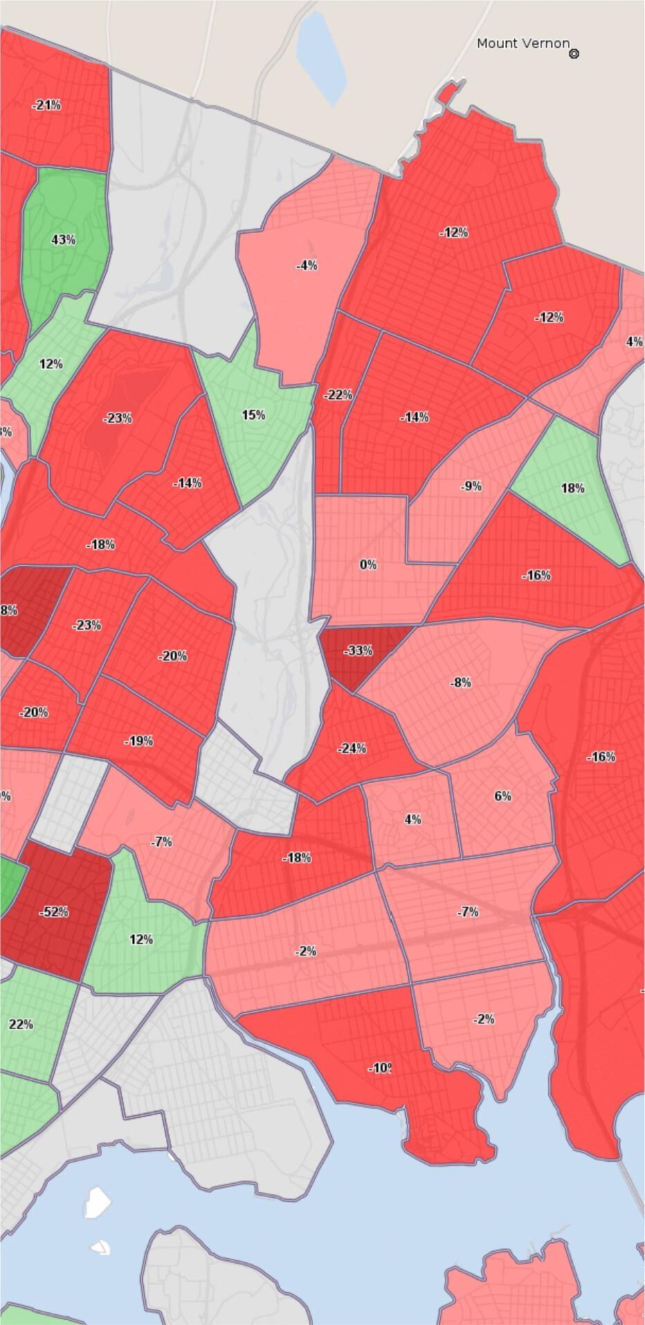 Bronx Overview Home Price Changes by Neighborhood The map