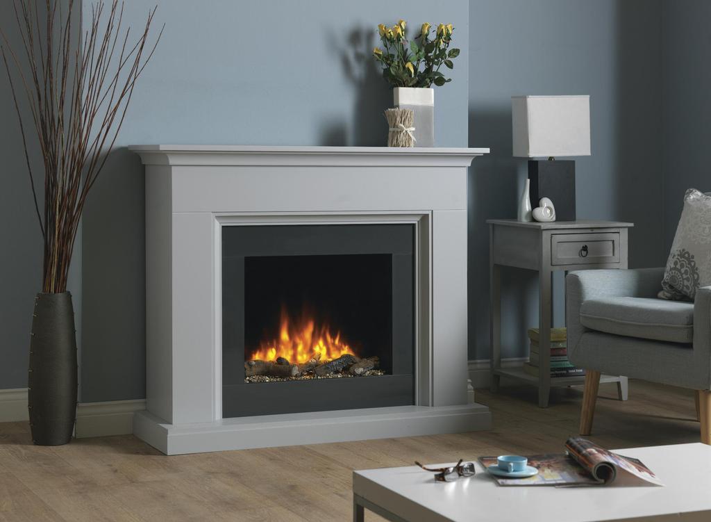 Amalfi Shown in Terrano Grey finish with a high gloss Charcoal chamber, the Amalfi electric suite with its subtle curved detail creates an impressive focal point perfect for any living room.