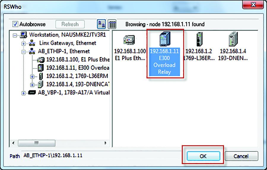 By using the Upload button on the E300 Module Definition, you can upload the firmware revision, module types, and existing configuration parameters into your project.