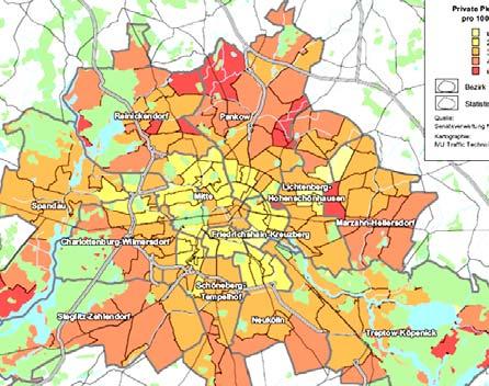 1,000 inhabitants less than 200 200 to 000 00 to 400 400 to 500 more than 500 100% Modal Split in Berlin
