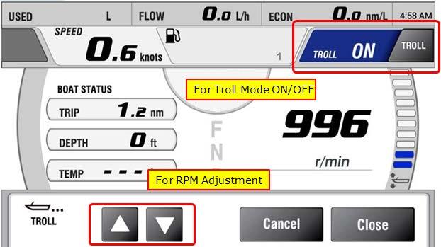 The TZTL12F/15F Yamaha Engine page can turn on the Troll Mode.