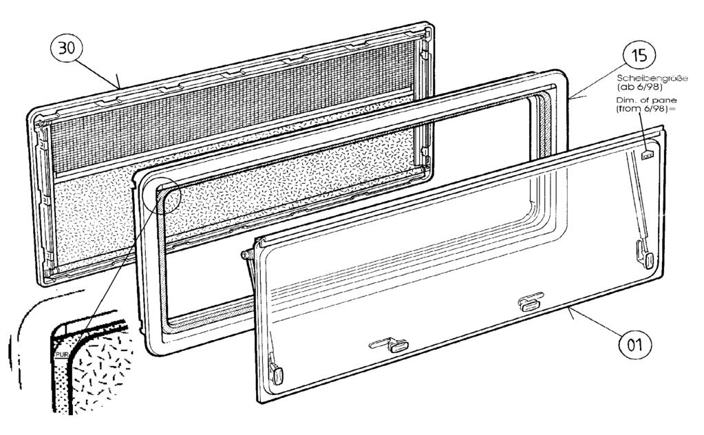 S4 - window 6/14 2.6 Spare Parts S4 Top Hung / Fixed Window Frame cpl.