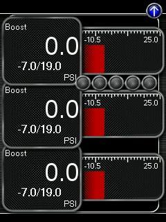 Accessport has the ability to display between 1-6 gauges in different preset formats.