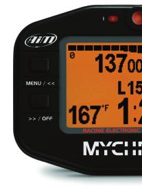 Your MyChron4 display show Led AL1 Temperature Alarm Led RPM bar graph Menù button Low