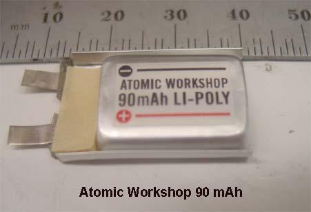 4. Results The results for the batteries in Table I are given below. 4a. Atomic Workshop 90 mah, 2.5 g Li polymer battery C-rate Current (A) Voltage Capacity (mah) (W) (mwh) (J) (Wh/kg) Sp (W/kg) 1 0.