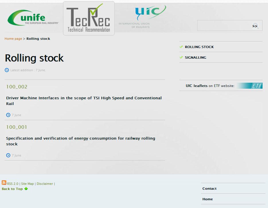 UIC/UNIFE TecRec Website > www.tecrec-rail.