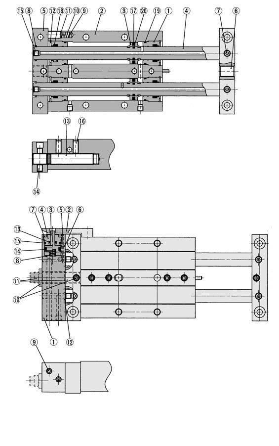 Series M Construction: ø0, ø3 With end lock Component Parts No.