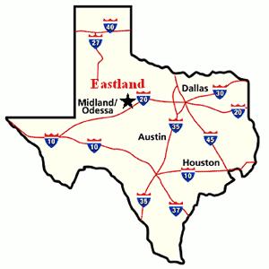 Eastland County TRANSPORTATION City of Eastland, County of Eastland, State of Texas, located 95 miles West of Fort Worth, 55 miles East of Abilene on Interstate 20 Air Service Abilene Regional Runway