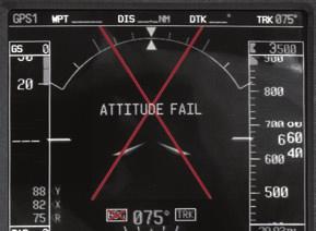 Attitude and Heading Reference System (AHRS) Failure Indications: 1. The sky/ground presentation is removed. 2. A red X appears across the Attitude Direction Indicator (ADI). 3.