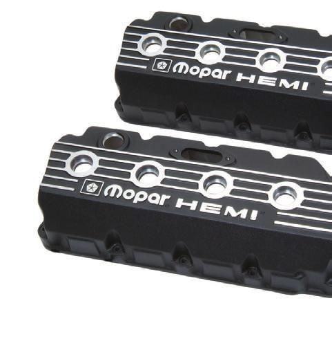 VALVE COVERS & HARDWARE Your engine project will get noticed with a set of Mopar valve covers in black wrinkle finish or chrome, cast aluminum or stamped steel.