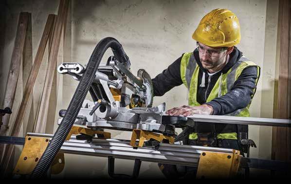 MITRE & TABLE SAWS 305MM COMPOUND SLIDE MITRE SAW WITH XPS DWS780-XE DUST MANAGEMENT RANGE SOLUTIONS FROM DEWALT 1675W motor 3,800rpm blade speed Outstanding cutting