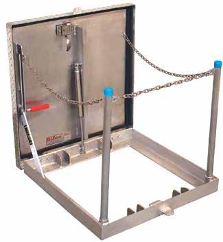 Type SM Surface Mount Access Door Shown with optional safety post & chains and padlock hasp Provides a cost effective solution for access to underground vaults that do not require the use of a