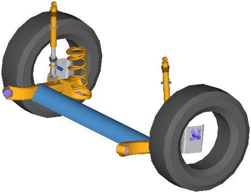 Model Building Rear Suspension Rear Suspension - Twist beam suspension Twist beam was mounted to body using non-linear bushes Linear spring was considered for this analysis Damper was
