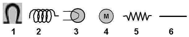 7. Which of these symbols represents OHMS? 8. Which of these symbols represents a MOTOR? 9. Which of these symbols represents a RESISTANCE HEATER? 10. Which of these symbols represents a LIGHT? 11.