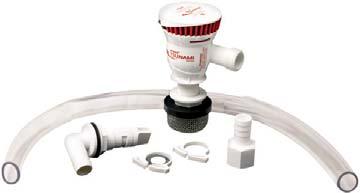 Recirq Kit includes: 500 GPH Tsunami aerator pump with short inlet, threaded outlet 4125-1 aerator spray head 422-1 stainless steel strainer 2 plastic hose clamps /4" dia.