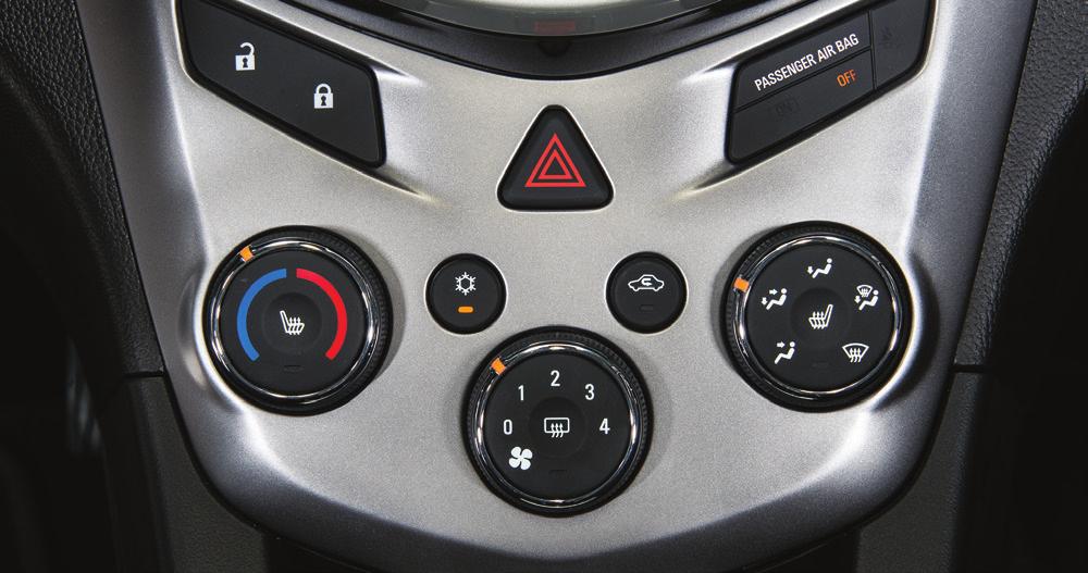 Climate Controls Temperature Control Air Conditioning Mode Recirculation Mode Air Delivery Modes: Vent Mode Bi-level Mode Floor Mode Defog Mode Defrost Mode Driver s Heated Seat Control Fan Speed
