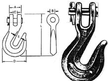 0 ARTHUR STREET NORTH, ELMIRA, ONTARIO N3B 1Z9 TEL: (519) 669-405 FAX: (519) 669-1436 PAGE 4 CLEVIS SLIP HOOK - CARBON STEEL - GRADE 40 ITEM # CHAIN DIMENSIONS/INCHES WEIGHT LIST SIZE A B C D E F H K
