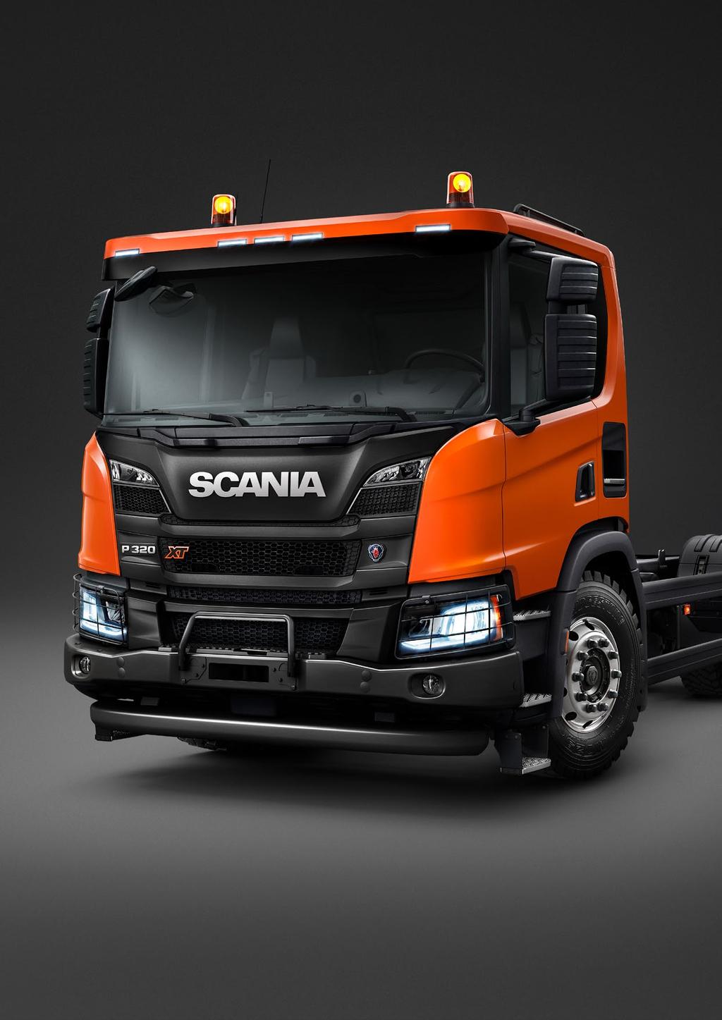 Scania XT Range Featuring a sturdy one-piece steel bumper, carrying a towing device with a towing capacity of 40 tonnes, headlamp protection, robust mirror casings, tailored powertrain and chassis
