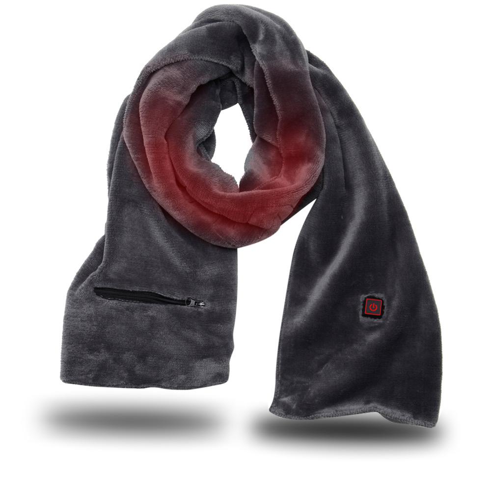 HEATED SCARF Micro-alloy heat panels Battery compartment 3 levels on-board temp control SS200 Heated Scarf Heat Duration Low/Green LED Light Medium/ Yellow LED Light High/ Red LED Light 6 hours 3.