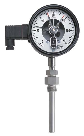 Stem Thermometers accoring to DIN EN 13190 Moel TNS Description The measuring system of the gas pressure thermometer comprises probe, capillary tube an Bouron tube in a casing.