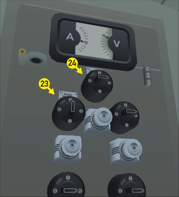 21 Emergency circuit breaker BACKSPACE 23 Panel lights switch