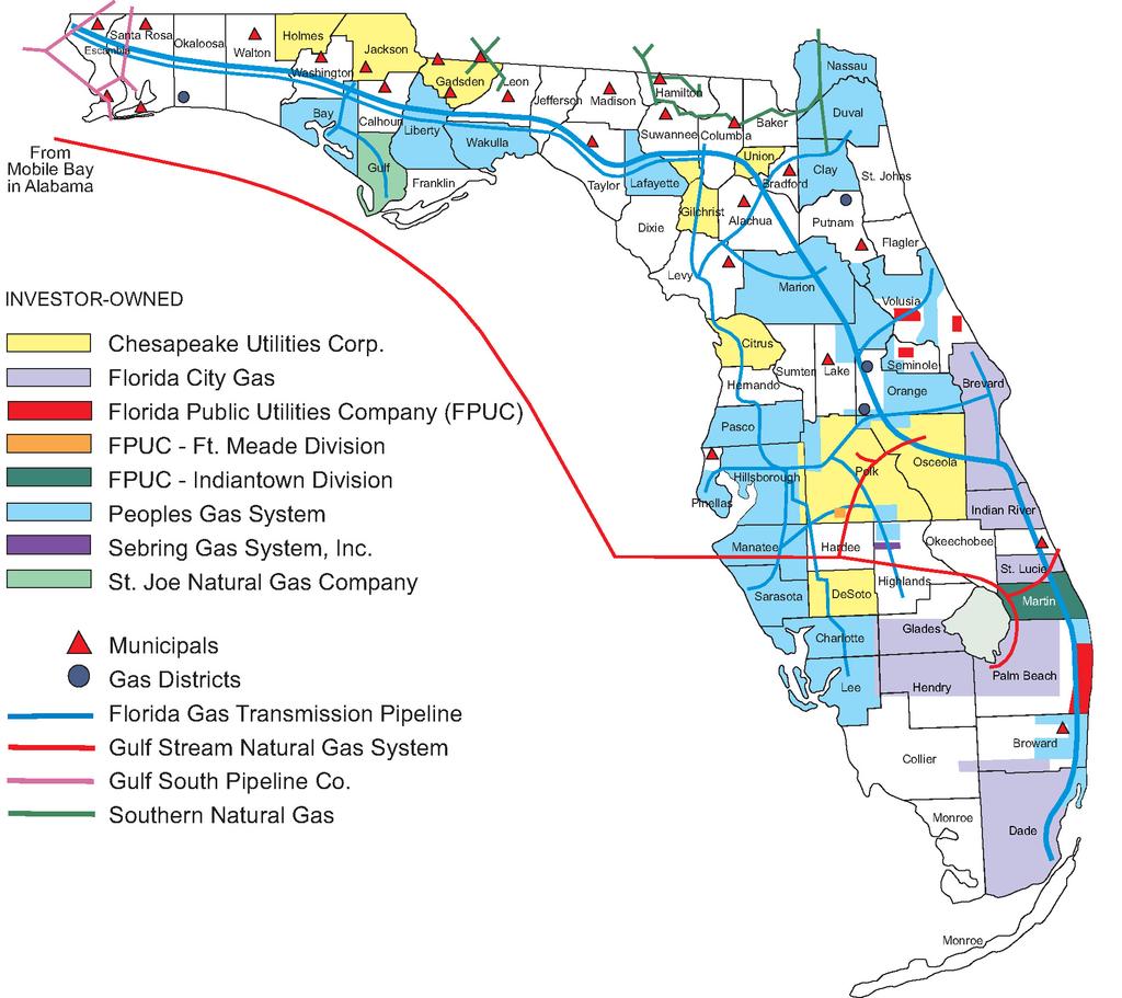F LOR I DA NAT U R A L GAS I N DUST RY MAP Natural Gas Companies in Florida Service areas are approximations.