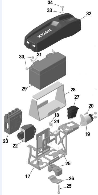 must be fitted with the original battery clamp and battery cover (according to illustration below) and must be