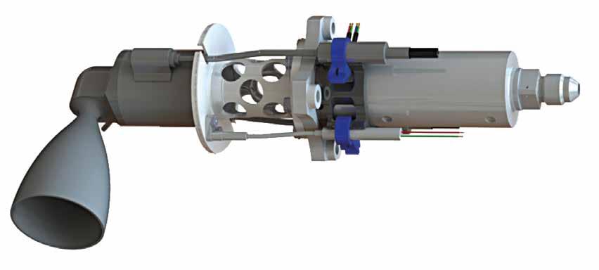 This double stage flow control valve is used to control the propellant supply to the thruster.