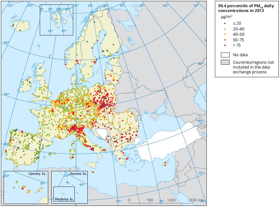 Emission Experience and New Concept for Emission Testing Exceeding PM 10 Limits in Europe The red dots indicate stations reporting exceedances of the 2005 annual limit value (40 μg/m 3 ), as set out