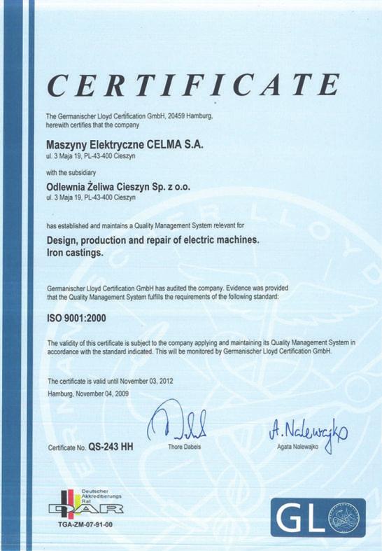 Certificates Cantoni Motor S ISO 9001 KEM Since