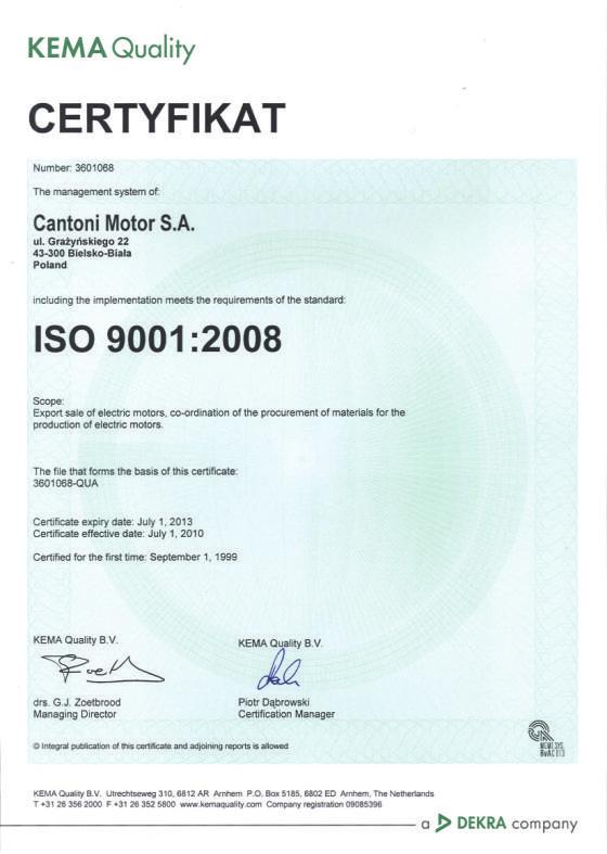 Since July 21, 1995 Number 002887Q1 Indukta S ISO 9001