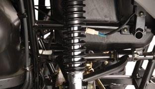 A welded, tubular steel frame and independent front shocks and suspension